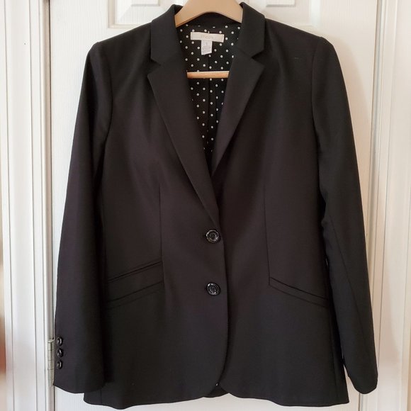 CHICO'S Black Blazer with Polka-Dot Lining - Chico's Size 1 (Size 8-10; Medium) - Picture 2 of 8
